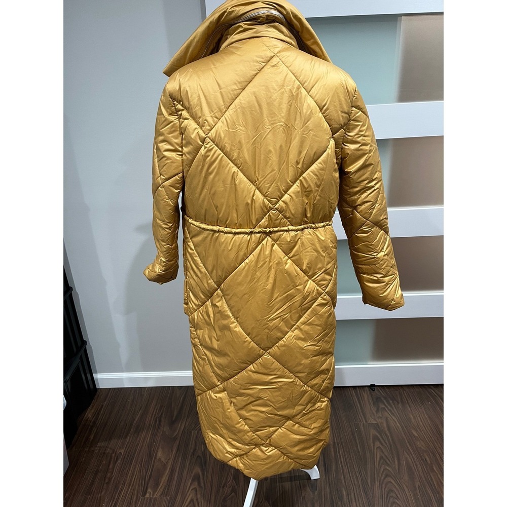 Mustard Yellow Quilted Longline Puffer Coat with Oversized Collar Size S - Picture 5 of 12